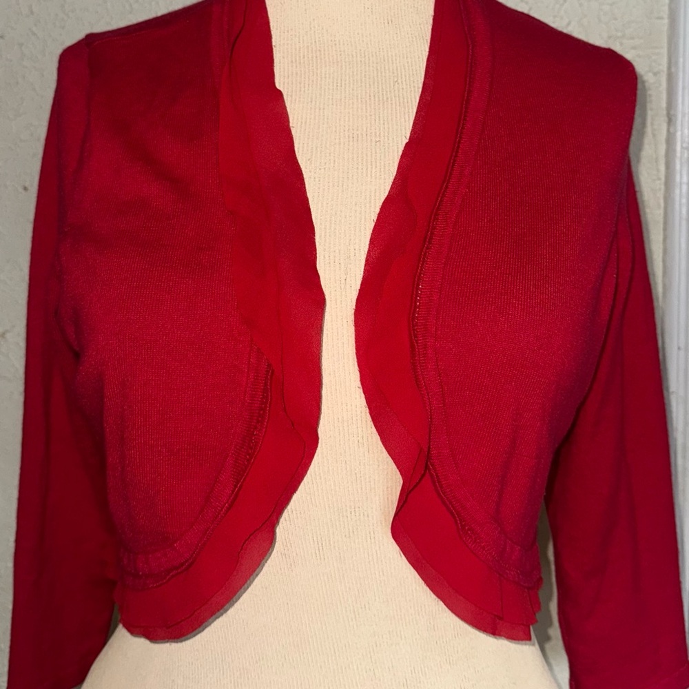 Thalia Sodi Red Sweater Cardigan 3/4 sleeve size L - Picture 2 of 8